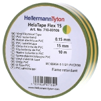 HellermannTyton HelaTape Flex 15 PVC isolatietape HelaTape Flex (l x b) 10 m x 15 mm Groen-geel PVC 