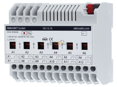 Front view EIBMARKT SA.12.16 EIB KNX switch actuator 12-fold,_with very large parameters
