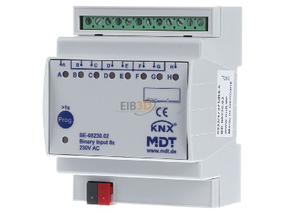 Frontansicht MDT BE-08230.02 EIB/KNX Binreingang 8-fach, 4TE REG, Eingnge 230VAC, 