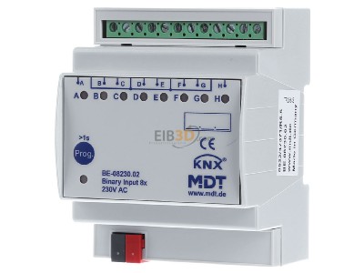 Front view MDT BE-08230.02 EIB/KNX Binary Input 8-fold, 4SU MDRC, Inputs 230VAC, 
