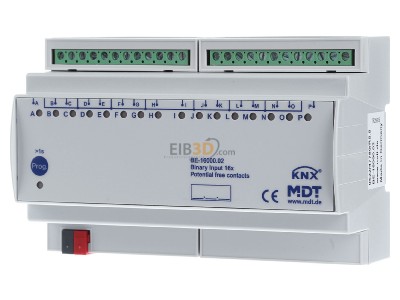 Frontansicht MDT BE-16000.02 EIB/KNX Binäreingang 16-fach, 8TE REG, Eingänge potentialfrei, 