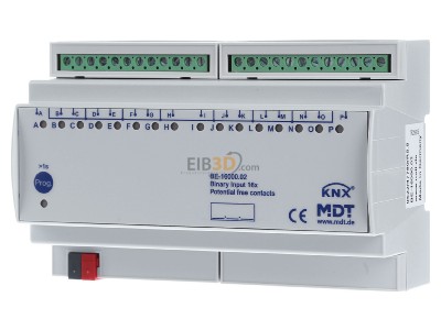 Frontansicht MDT BE-16000.02 EIB/KNX Binreingang 16-fach, 8TE REG, Eingnge potentialfrei, 