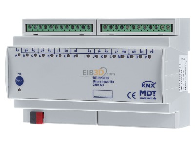 Front view MDT BE-16230.02 EIB/KNX Binary Input 16-fold, 8SU MDRC, Inputs 230VAC, 
