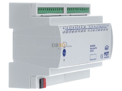 Ansicht links MDT BE-16230.02 EIB/KNX Binreingang 16-fach, 8TE REG, Eingnge 230VAC, 