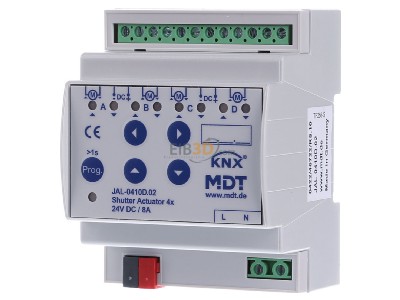 Front view MDT JAL-0410D.02 EIB/KNX Shutter Actuator 4-fold, 4SU MDRC, 8A, 24VDC - 
