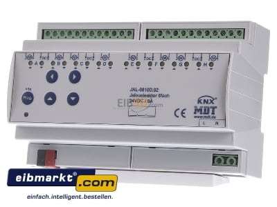 Front view MDT JAL-0810D.02 EIB/KNX Shutter Actuator 8-fold, 8SU MDRC, 8A, 24VDC - 
