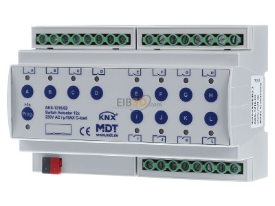 Front view MDT AKS-1216.03 EIB/KNX Switch Actuator 12-fold, 8SU MDRC, 16A, 230VAC, C-load, 140µF - 

