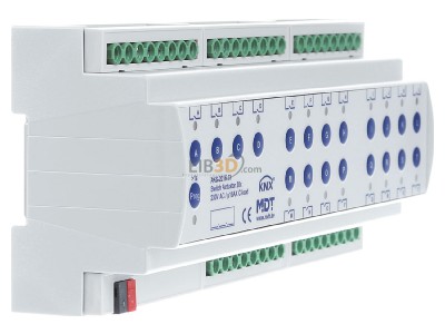 Ansicht links MDT AKS-2016.03 EIB/KNX Schaltaktor 20-fach, 12TE, REG, 16A, 230VAC, C-Last, Standard, 140F - 