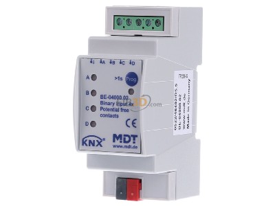 Front view MDT BE-04000.02 EIB/KNX Binary Input 4-fold, 2SU MDRC, Contact Inputs, 
