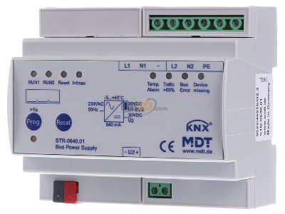 Frontansicht MDT STR-0640.01 Busspannungsversorgung Redundant mit Diagnose, 6TE, REG, 640mA - 