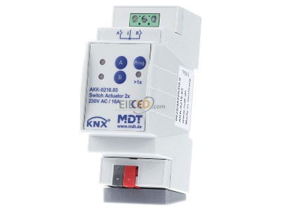 Front view MDT AKK-0216.03 KNX/EIB Switch Actuator 2-fold, 2SU MDRC, 16A, 70, 10ECG, 230VAC, Compact, 
