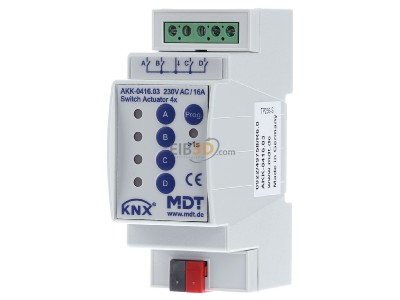 Front view MDT AKK-0416.03 KNX/EIB Switch Actuator 4-fold, 2SU MDRC, 16A, 70, 10ECG, 230VAC, Compact, 
