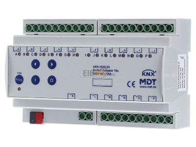 Frontansicht MDT AKK-1616.03 KNX/EIB Schaltaktor 16-fach, 8TE, REG, 16A, 70, 10EVG, 230VAC, Kompakt, 