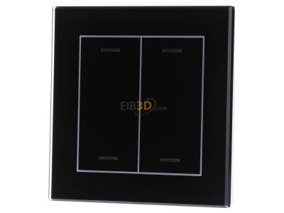 Front view MDT BE-GTL2TS.01 EIB, KNX, Glass Push Button II Lite 2-fold, RGBW, neutral, with temperature sensor, Black - 
