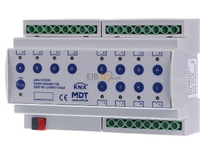 Front view MDT AKS-1210.03 EIB, KNX, Switch Actuator 12-fold, 8SU MDRC, 10A, 230VAC, C-load, standard, 140F, 
