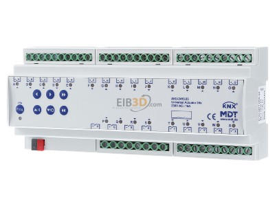 Frontansicht MDT AKU-2416.03 EIB, KNX, Universalaktor 24-fach, 12TE, REG, 16A, 230VAC, 100F, 15EVG, 