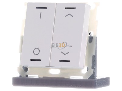 Front view MDT BE-TAL5502.D1 EIB, KNX, Push Button Lite 55 2-fold, RGBW, white glossy finish, Version UP/DOWN (R) + I/O symbol (L), 
