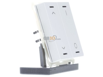 View on the left MDT BE-TAL6302.C1 EIB, KNX, Push Button Lite 63 2-fold, RGBW, blinds and switch, Studio white glossy finish, 
