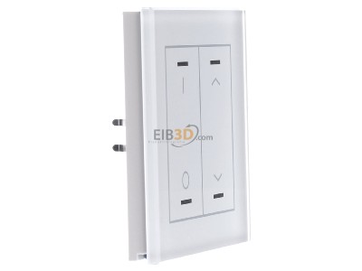 View on the left MDT BE-GTL2TW.D1 EIB, KNX, Glass Push Button II Lite 2-fold, RGBW, Version UP/DOWN (R)+I/O symbol (L), with temp.sensor, White, 
