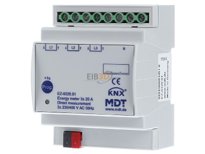 Frontansicht MDT EZ-0320.01 Energiezähler 3-fach 20 A, Direktmessung, 4TE REG, 230/400 V AC, 