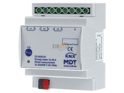 Front view MDT EZ-0320.01 Energy meter 3-fold 20 A, direct measurement, 4TE REG, 230/400 V AC, 
