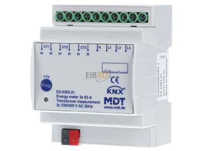 Front view MDT EZ-0363.01 Energy meter 3-fold 63 A, transformer measurement, 4TE REG, 230/400 V AC, 
