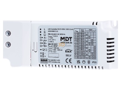 Front view MDT AKD-0260CC.02 KNX LED Controller CC/CV 60 W / 230 V 2-Channel 

