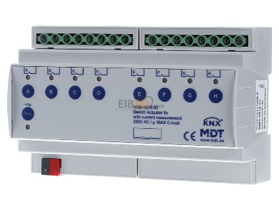 Frontansicht MDT AMS-0816.03 KNX Schaltaktor 8-fach, 8TE REG, 16 A, 230 V AC 