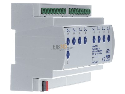 Ansicht links MDT AMS-0816.03 KNX Schaltaktor 8-fach, 8TE REG, 16 A, 230 V AC 
