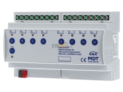 Front view MDT AMI-0816.03 KNX Switch Actuator 8-fold, 8SU MDRC, 16/20 A, 230 V AC, C-load, 200 F, current measurement 
