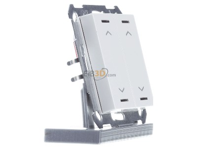 View on the left MDT BE-TAL55T2.A1 KNX Push Button Lite 55 2 gang, RGBW, blinds, with temperature sensor, White glossy finish 

