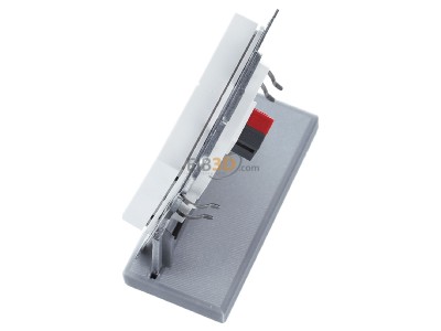 View top right MDT BE-TAL55T2.A1 KNX Push Button Lite 55 2 gang, RGBW, blinds, with temperature sensor, White glossy finish 
