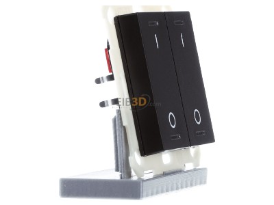 View on the left MDT BE-TAL55T206.B1 KNX Push Button Lite 55 2 gang, RGBW, switch, with temperature sensor, Black matt 
