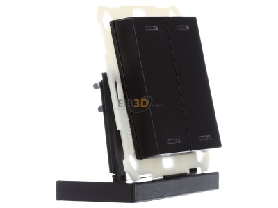 View on the left MDT BE-TAL550206.01 KNX Push Button Lite 55 2-fold, RGBW, neutral, Black matt 
