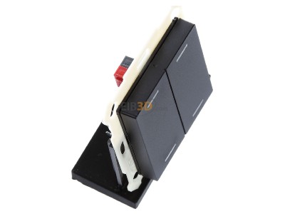 View top left MDT BE-TAL550206.01 KNX Push Button Lite 55 2-fold, RGBW, neutral, Black matt 
