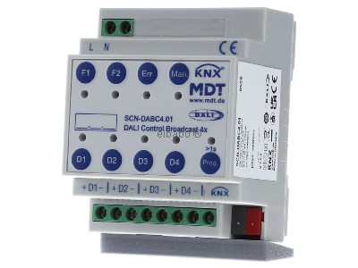 Front view MDT SCN-DABC4.01 DALI Control Broadcast Gateway, 4 channel, 4SU, MDRC, KNX, MDT 
