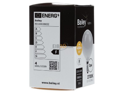 View on the right Bailey Electric Electronics bv 80100038652 LED Bulb Filament G60 E14 240V 4W 2700K Opal,_- Promotional item
