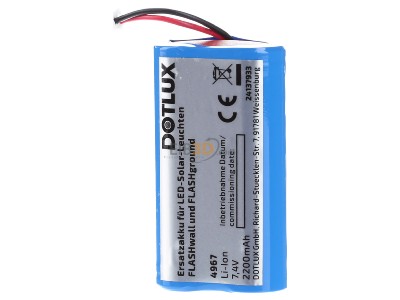 Frontansicht DOTLUX 4967 Ersatzakku f.Solar-Leuchten 7,4V/DC 1500mAh Li-Ion,_- Aktionsartikel