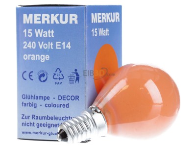 Ansicht links Scharnberger+Has. 40264 Glhlampe Tropfen E14 230V 15W orange,_- Aktionsartikel