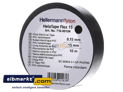 Frontansicht HellermannTyton Flex 15-BK15x10m PVC Isolierband schwarz 
