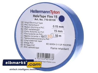 Frontansicht HellermannTyton Flex 15-BU15x10m PVC Isolierband blau 