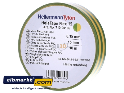 Frontansicht HellermannTyton Flex 15GNYE15x10m PVC Isolierband gr�n-gelb 