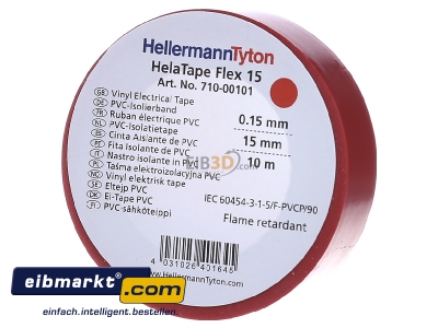 Frontansicht HellermannTyton Flex 15-RD15x10m PVC Isolierband rot 