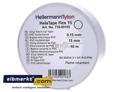 Frontansicht HellermannTyton Flex 15-WH15x10m PVC Isolierband weiss 