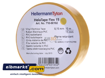 Frontansicht HellermannTyton Flex 15-YE15x10m PVC Isolierband gelb 