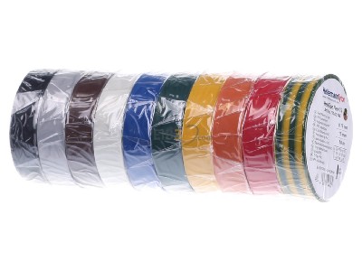 Ansicht links Hellermann Tyton HTAPE-FLEX 15 Mix PVC Isolierband-Set 10 versch. Farben 