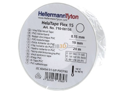 Frontansicht Hellermann Tyton HTAPE-FLEX15-19x20WH PVC Isolierband 15-19x20 wei� 