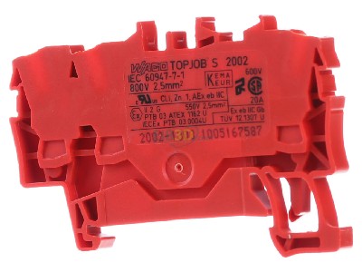 Ansicht hinten WAGO 2002-1303 3-Leiter-Durchgangsklemme f�r Ex e II, rot 