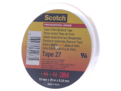 Frontansicht 3M Scotch 27 19x20 Glasfaser Gewebeband 19mm x 20m, wei� 
