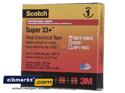 Frontansicht 3M Deutschland ScotchSuper33+ 19x33 Elektro-Isolierband 19mm x33m sw 